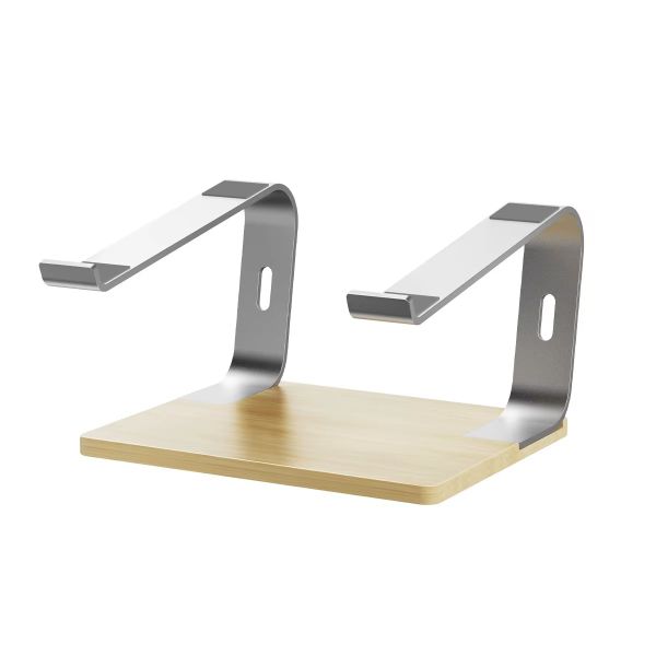 Portable Adjustable Aluminum Laptop &amp; Tablet Stand with Wooden Base