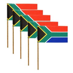 South African Flag - Hand Held with Wooden Dowel Stick - 10 Pack