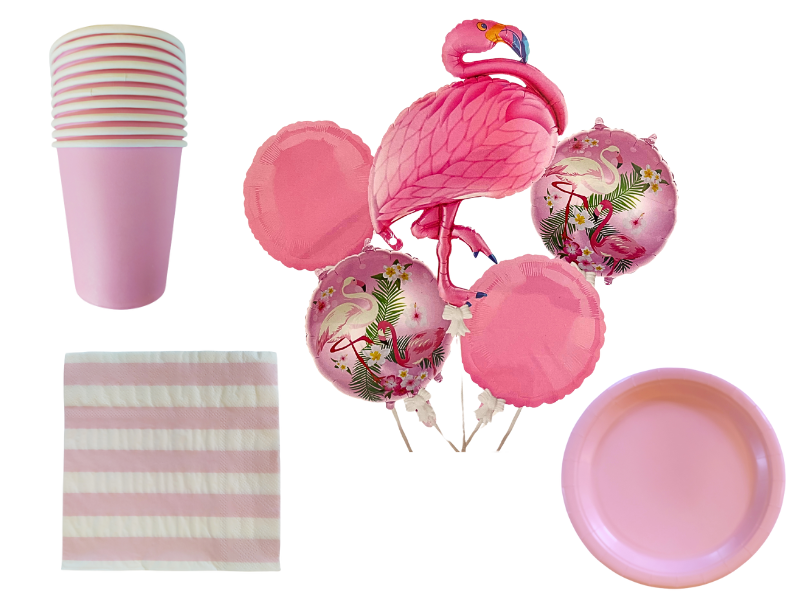 Flamingo Birthday Party Decor - Party - 55 Piece - Pink &amp; Polka dots