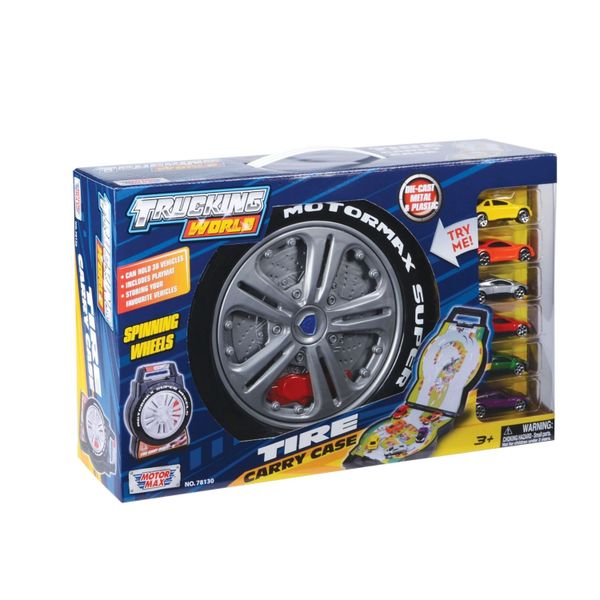Motormax Tire Carry Case W/6 Generic Cars and Playmat