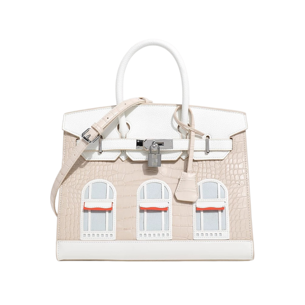 Colorblock Croc-Texture Leather Handbag Women Satchel Crossbody