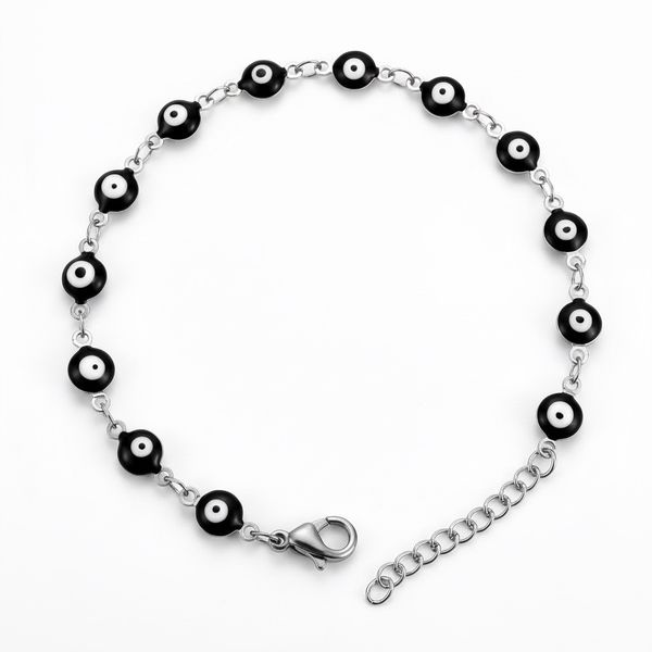 Evil Eye Protection Bracelet in Black - Stainless Steel Link Chain Jewelry