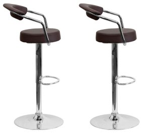 Adjustable Bar Stools with Armrest and Chrome Base - Set of 2 (Brown)