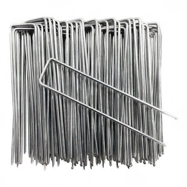 100 Pack 6 Inch Galvanized U-Shaped Garden Stakes Pegs
