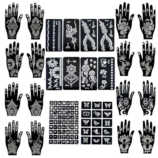 18 Sheets Temporary Henna hand Tattoo Stencil Set for Men and Women (Black)