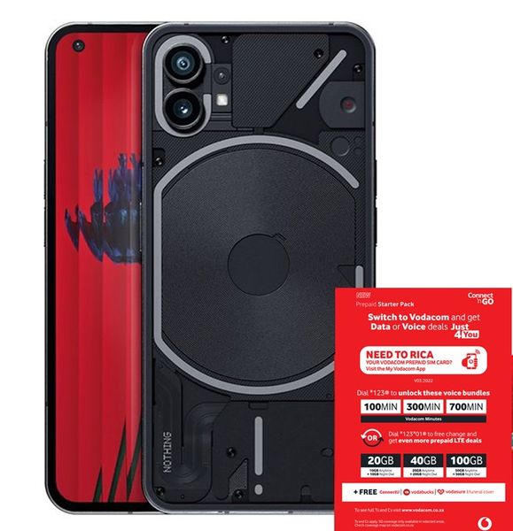 Nothing Phone 1 256GB Dual Sim - Black + Vodacom Sim Card Pack