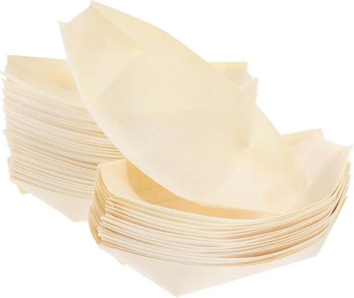 50Piece Disposable Wood Sushi Boat Trays 6-inch Food Serving Plates