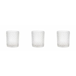 3 Pack - Glass Diamond Candle Holder - Transparent