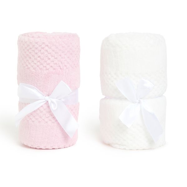 George &amp; Mason Baby - 200GSM Waffle Blanket Value Pack - Pink &amp; White