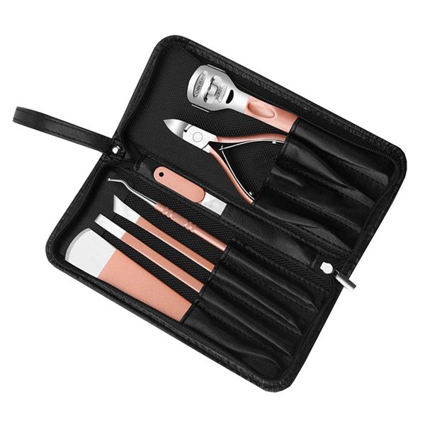 7-in-1 Stainless Steel Manicure Kit for Dead Skin Callus Removal-Rose Gold