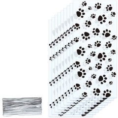 100 Pieces Pet Paw Print Cone Cellophane Bags