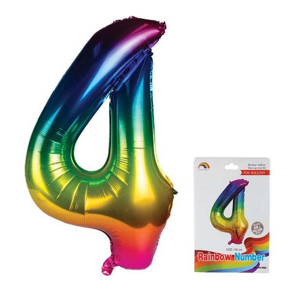 Balloon - Helium - Aluminium Foil - Metallic Rainbow - Number 4 - 106cm