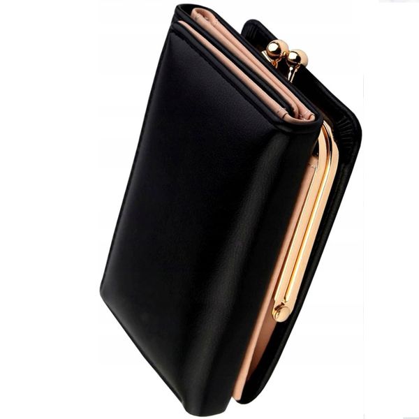 Women's short Purse, solid color Purse, tri-fold card holder