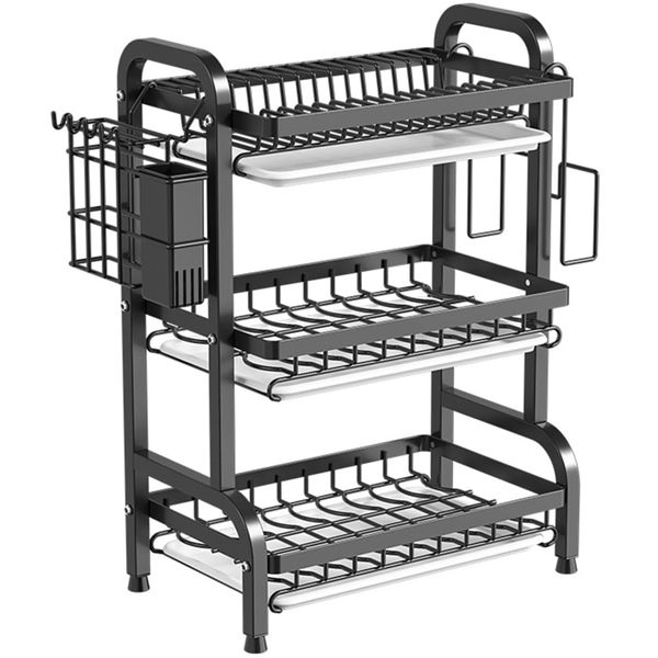 3 Tier Dish Drying Rack Iron Utensil Holder Over The Sink Dish Rack Plate