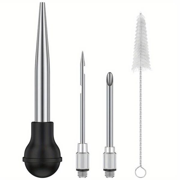 Set of 4 Stainless Steel Turkey Baster Syringe Meat Marinade Injector