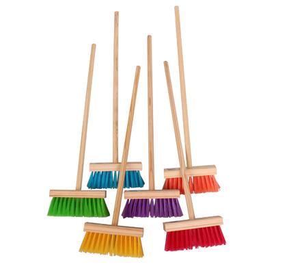Bulk Pack 5 x Kiddies Kitchen Broom Wooden Handle - Assorted Colour Head
