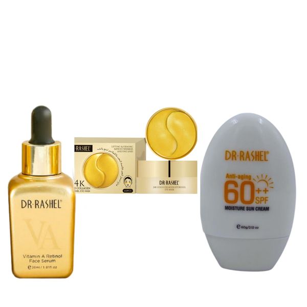 Dr. Rashel Retinol Face Serum, 24k Collagen Eye Mask &amp; SPF 60 Sun Cream