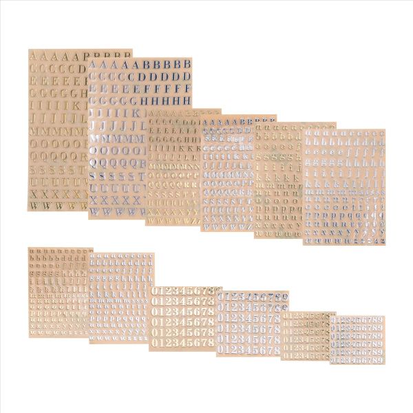 12 Sheets Letter Resin Stickers, Alloy,Gold and Silver,3mm/4.5mm Tall