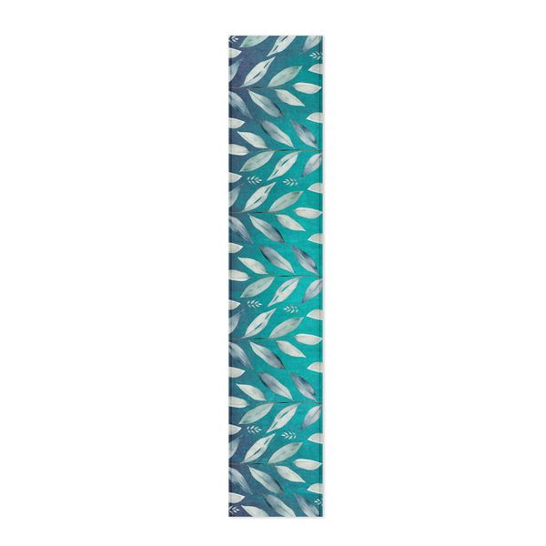 Silver and Teal Leaves Table Runner