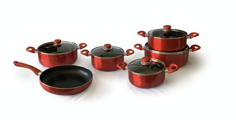 Real Chef Non Stick Casserole Pots and Fry Pan Red Combo 11 Piece Set