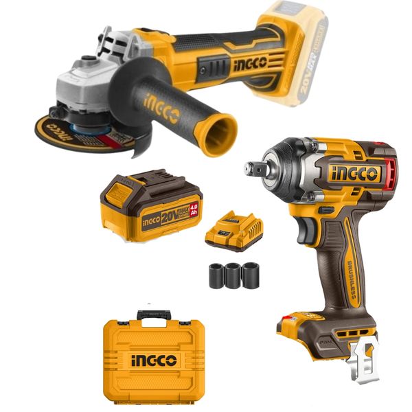 Ingco - Cordless Impact Wrench (20V) with Angle Grinder - Combo