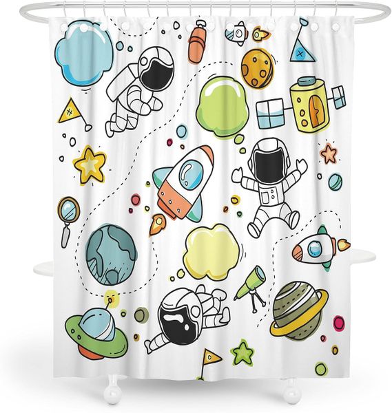 Outer Space Astronauts Theme Shower Curtain - Shower Curtain For Kids