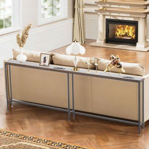 Console Table with Charging Station Narrow Sofa Table with Power Outlets