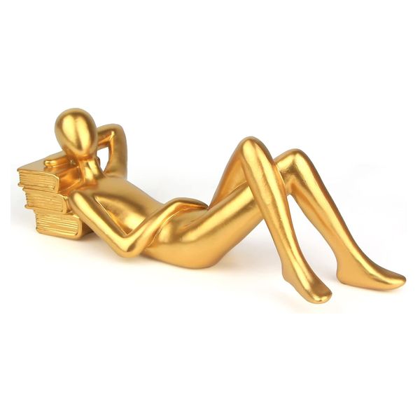 Decor Reading Relaxed Statue Ornament Gold 19cm