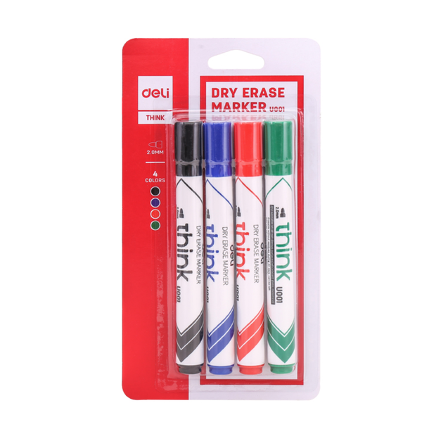 Deli Whiteboard Marker Bullet Tip: 2.0mm Black, Blue, Red, Green, 2 packs