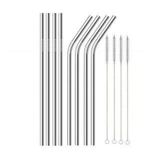 FI- 4 Packs Reusable Stainless Steel Thin Silver Drinking Straws