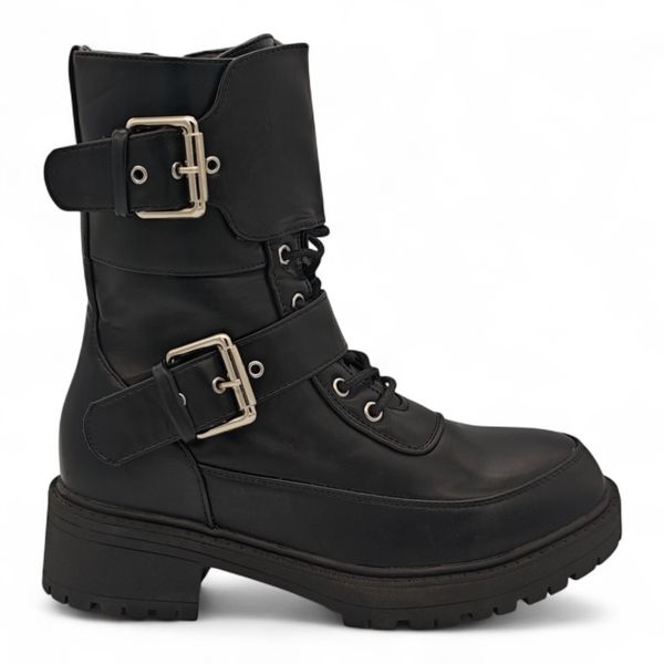 TTP Women's Ankle Boot with Dual Buckle and Lace Up with Side Zipper HT1931