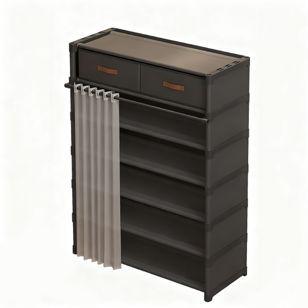 Home 7-Story Shoe Rack With Curtain Drawers And Large Storage Capacity