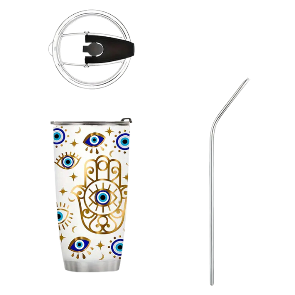 20oz Stainless Steel Travel Mug - Evil Eye Hamsa