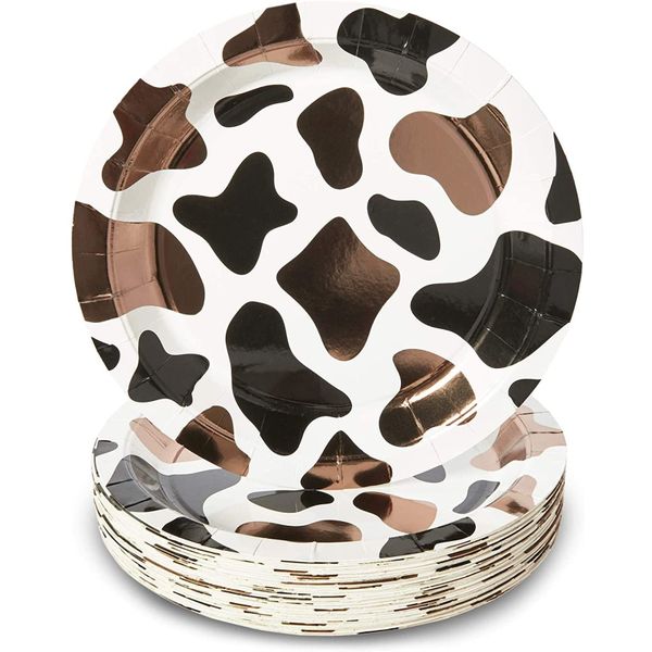 Topika -Cow Print Disposable Paper Plates for Farm Animal Party, 80/48 Pack