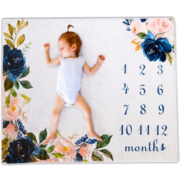 Baby Milestone Blanket - Blue Roses