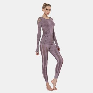 MishMesh Seamless Activewear 2Piece Set Leggings &amp; Fitted Long Sleeve Top