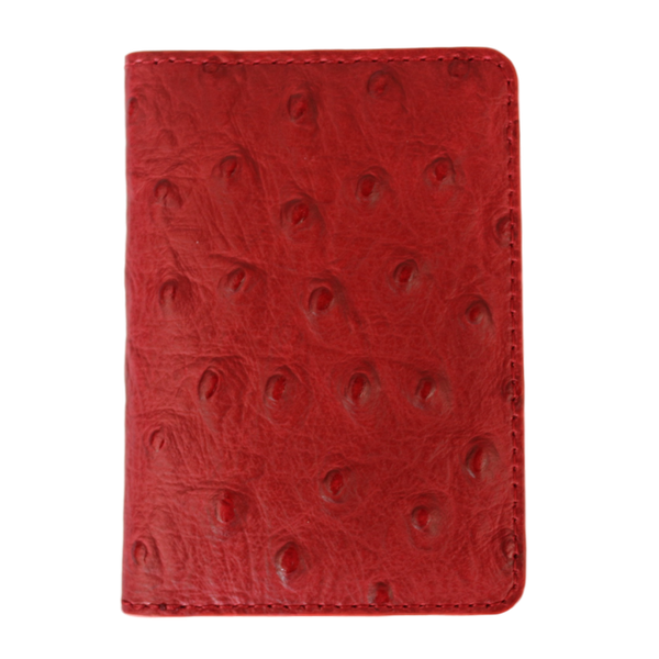 Slim Card Wallet - Premium Ostrich Leather - Magnetic Closure - Red