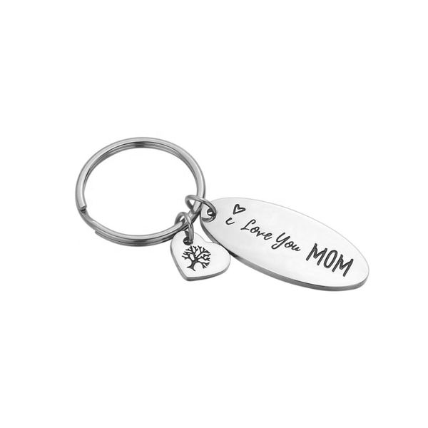 Silver I Love you Mom Keyring with heart shaped tree of life charm
