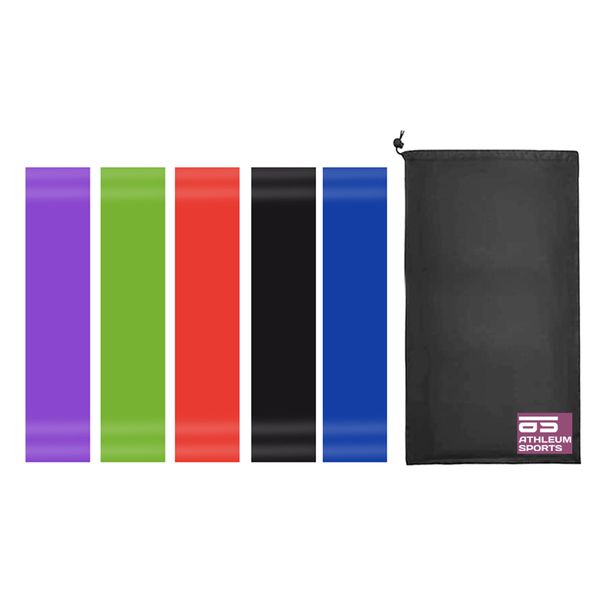 Athleum Sports Resistance Exercise Loop Bands - 5 Set with Carry Bag