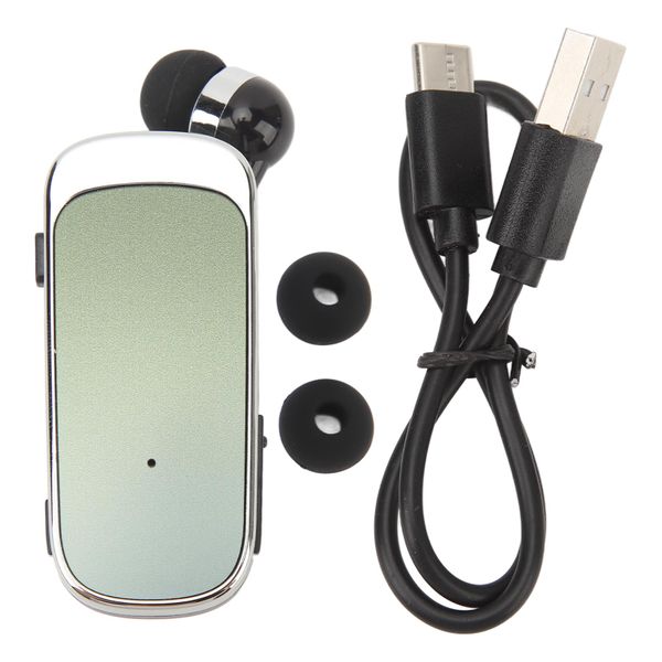 Retractable Wireless Headphones Bluetooth Earphones Clip On Earpiece Green