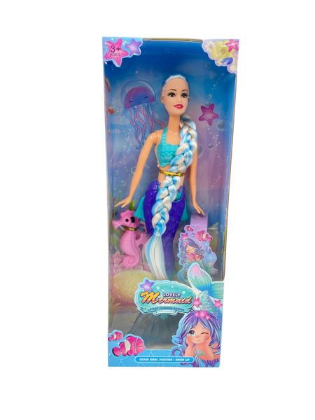 Lovely Mermaid Doll with Long Braided Hair and Seahorse Friend