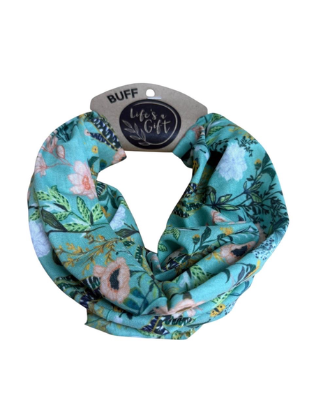 Neck Gaiter - Light Pink &amp; White Flowers with Yellow Ladybug