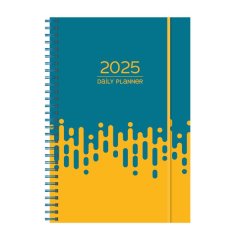2025 A5 Daily Planner - Teal Rain, Imitation Leather Wirebound