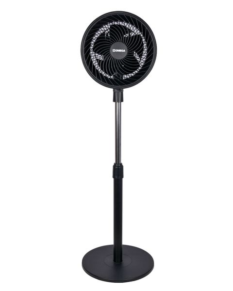 Omega 12-Inch Adjustable Pedestal Fan with Powerful Airflow - Black