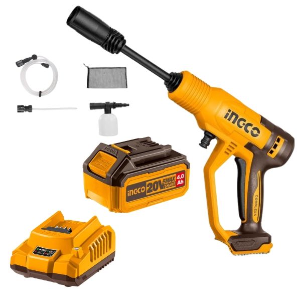 Ingco - Cordless Pressure Washer With 4.0Ah Battery and Charger