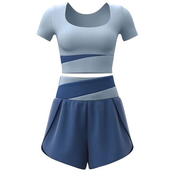 Color Matching Fitness Suit - Blue