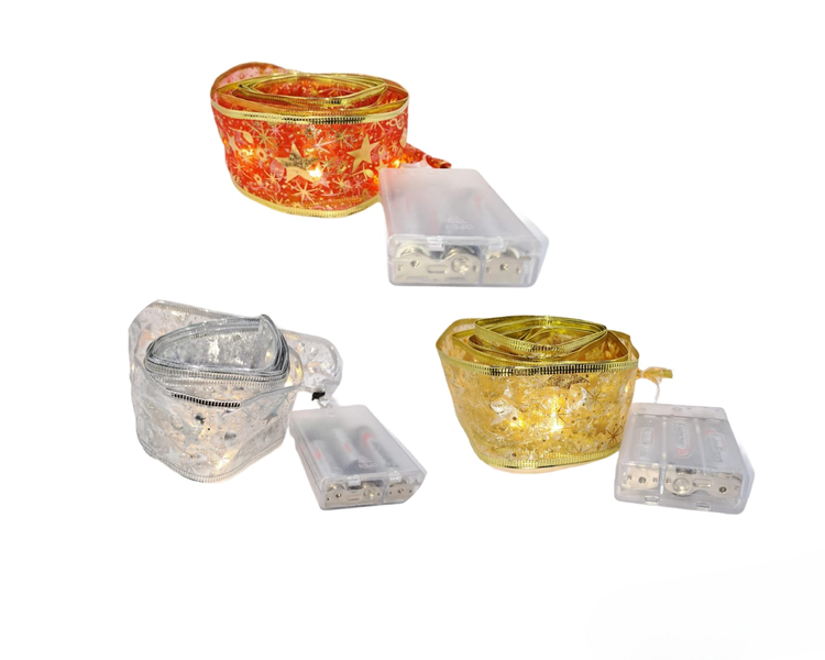 Ribbon With Warm White LED Lights Flashing - 5M - Mixed - (Set Of 3)