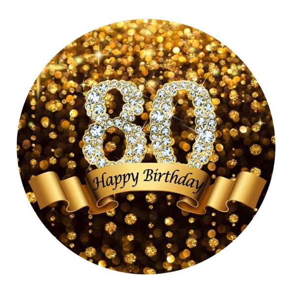 Happy 80th Birthday Black and Gold Round Wooden Vinyl Signage - 40cm