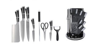 Continental Homeware 9-Pieces Kitchen Knife Set (Black Handle with Cross)