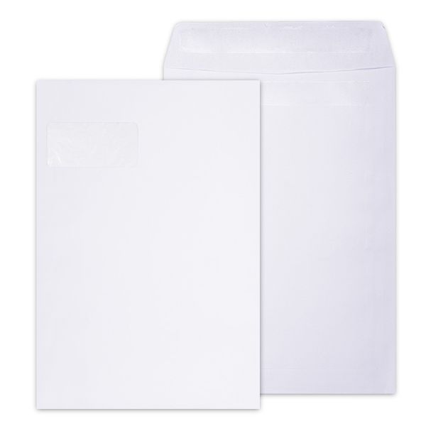 LEO C4 White WIndow Self Seal Envelopes - Open Short Side - Box of 250